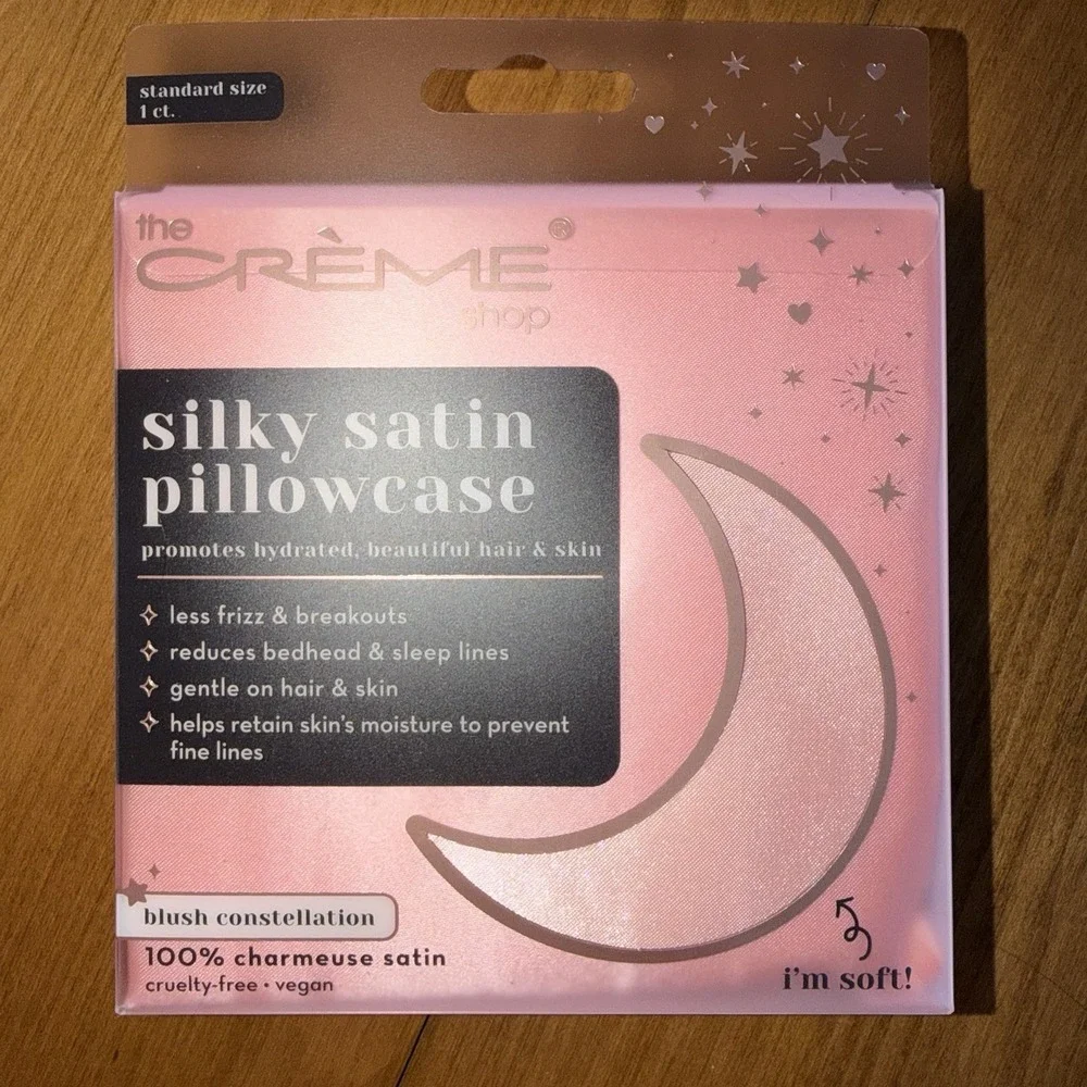 NEW The Creme Shop Silky Satin Pillowcase - Standard Blush Constellation‎ Pink